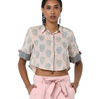 GLOBAL DESI Printed Button-Down Crop Top at Rs.350